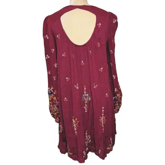 Free People Embroidered Balloon Sleeve Trapeze Dress EUC - Picture 4 of 8